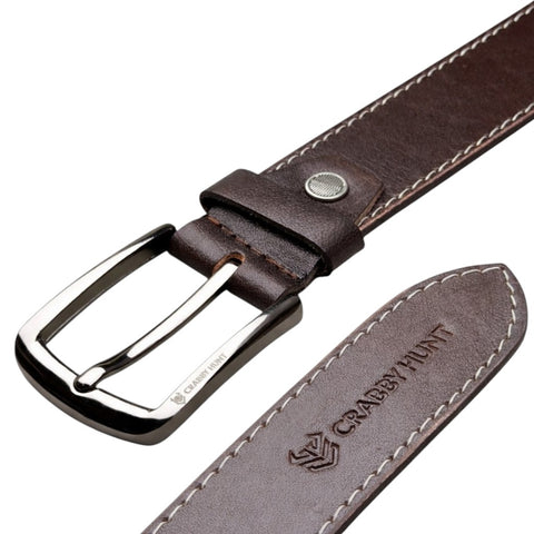 Crabby Hunt Men Genuine Leather Belt with Stitching | Dark Brown Formal & Casual Belt | Premium Thread Design