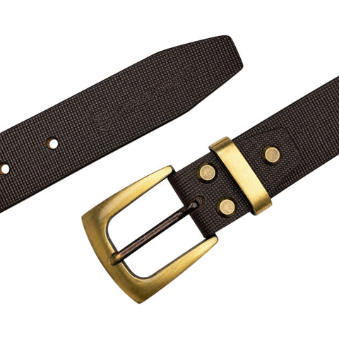 Crabby Hunt Premium Brown Leather Belt with Square Grid Texture & Golden Buckle | Formal & Casual Men's Belt