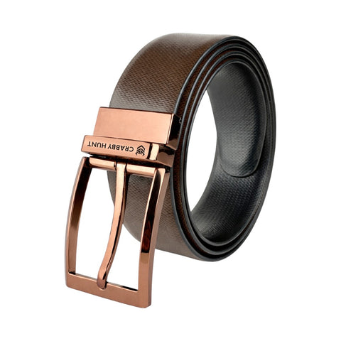 Crabby Hunt Reversible Leather Belt for Men – Dual-Tone Finish with Premium Metal Buckle