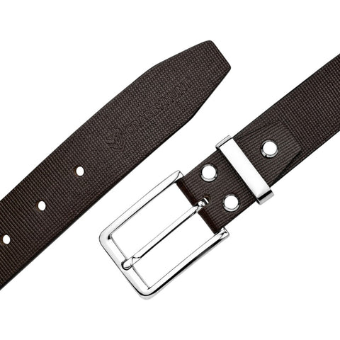 Carbby Hunt Men's Genuine Leather Belt – Brown Square Grid Texture with Silver Buckle | Formal & Casual Wear