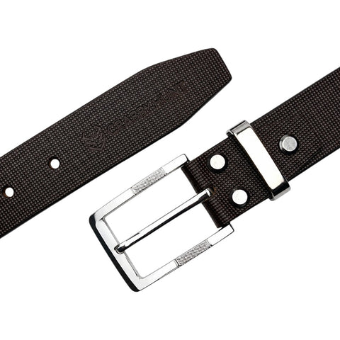 Crabby Hunt Men's Genuine Leather Belt – Brown Square Grid Textured Strap with Square Metal Buckle