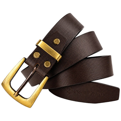 Crabby Hunt Premium Brown Leather Belt with Square Grid Texture & Golden Buckle | Formal & Casual Men's Belt