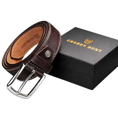 Crabby Hunt Men Genuine Leather Belt with Stitching | Dark Brown Formal & Casual Belt | Premium Thread Design
