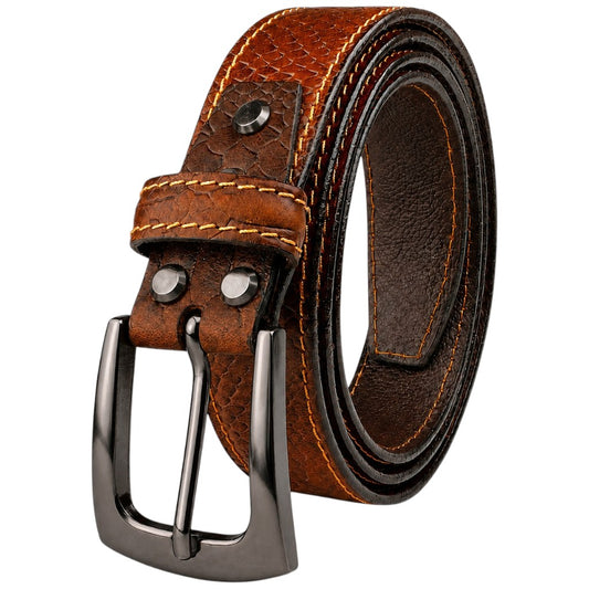 Men’s Tan Croco Genuine Leather Belt – Gunmetal Pin Buckle, Premium Formal & Casual Belt for Men