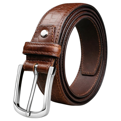 Crabby Hunt Brown Croco Pattern Genuine Leather Belt for Men