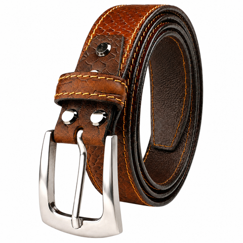 Men’s Tan Croco Genuine Leather Belt – Silver Pin Buckle, Premium Formal & Casual Belt for Men
