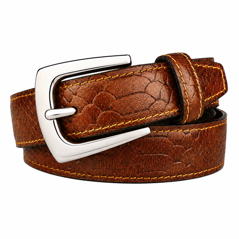Men’s Tan Croco Genuine Leather Belt – Silver Pin Buckle, Premium Formal & Casual Belt for Men