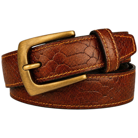 Men’s Tan Croco Embossed Genuine Leather Belt – Antique Brass Pin Buckle, Premium Formal & Casual Belt