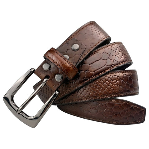 Brown Croco Embossed Genuine Leather Belt with Gun Metal Buckle | Premium Men's Formal & Casual Belt