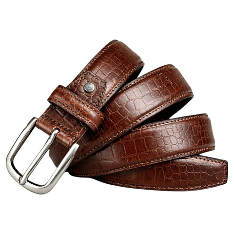 Crabby Hunt Brown Croco Pattern Genuine Leather Belt for Men