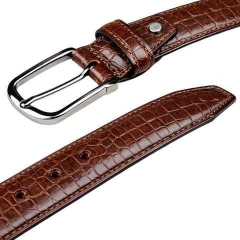 Crabby Hunt Brown Croco Pattern Genuine Leather Belt for Men