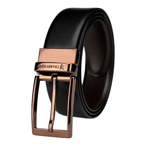Crabby Hunt Reversible Leather Belt for Men – Dual-Tone Finish with Premium Metal Buckle