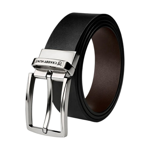 Crabby Hunt Men’s Genuine Leather Reversible Belt with Mild Silver Buckle