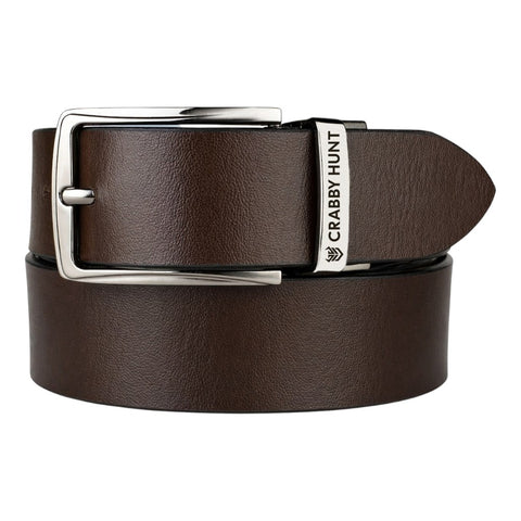Crabby Hunt Men’s Genuine Leather Reversible Belt with Mild Silver Buckle