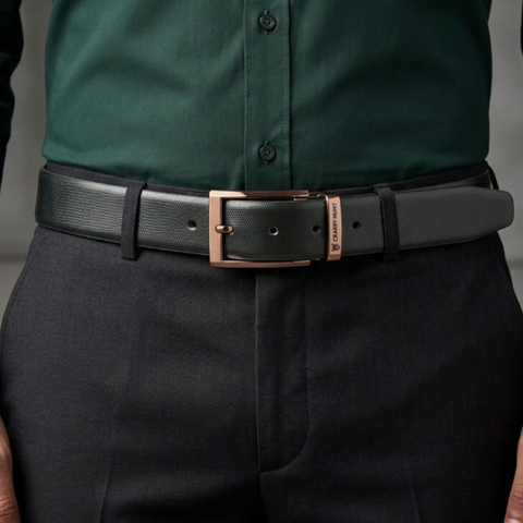 Crabby Hunt Reversible Leather Belt for Men – Dual-Tone Finish with Premium Metal Buckle