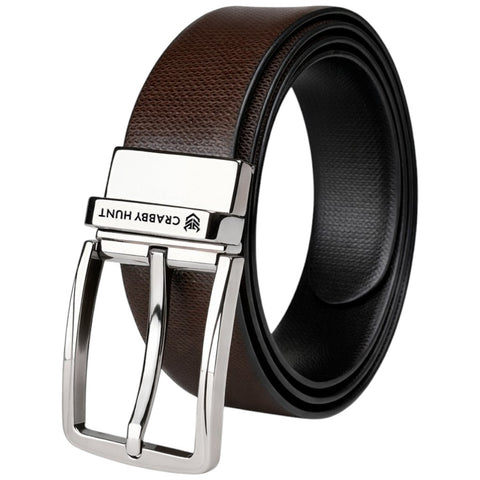 Crabby Hunt Reversible Men’s Leather Belt – Dual Color Black & Brown with Premium Metal Square Buckle