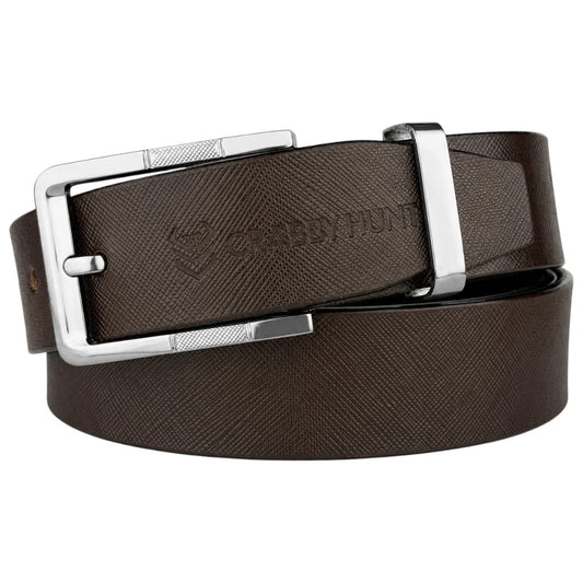 Crabby Hunt Sufiyana Textured Brown Leather Belt with Square Buckle | Premium Formal & Casual Men's Belt