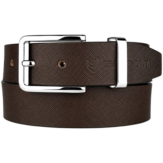 Crabby Men's Sufiyana Brown Genuine Leather Belt with Silver Buckle | Classic Formal & Casual Belt