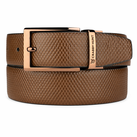 Crabby Hunt Premium Leather Belt & Wallet Combo Set – Light Brown Orbit Square Choco Belt & Brown Wallet (Without Coin Pocket)