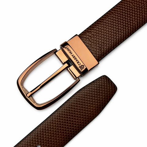 Crabby Hunt Orbit Round Reversible Belt – Chocolate Brown & Black | Textured Finish