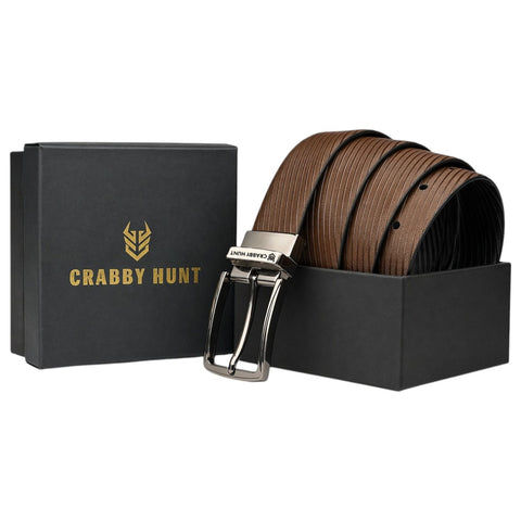Crabby Hunt Ranger Reversible Belt for Men – Black & Brown Silver Buckle