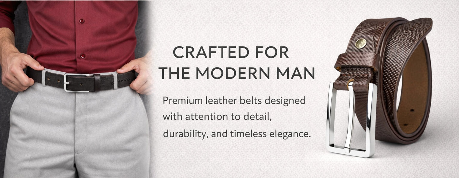 Crabby Hunt Men’s Premium Brown Textured Leather Belt with Silver Buckle