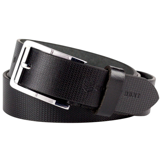 Premium Genuine Leather Belt for Men – Classic Black with Polished Silver Buckle
