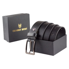Black Leather Belt for Men – Genuine Leather with Classic Buckle