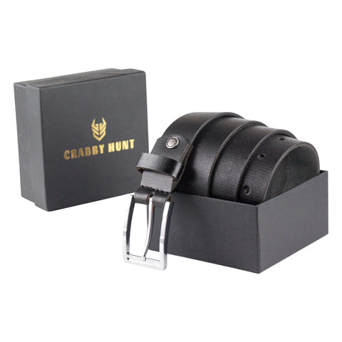 Premium Genuine Leather Belt for Men – Classic Black with Polished Silver Buckle