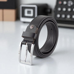 Crabby Hunt Classic Black Genuine Leather Belt for Men – Sleek Finish, Durable Build, Premium Quality & Elegant Look