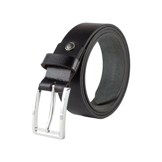Premium Genuine Leather Belt for Men – Classic Black with Polished Silver Buckle