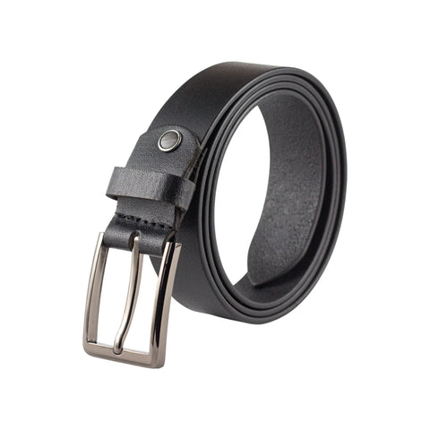 Black Leather Belt for Men – Genuine Leather with Classic Buckle