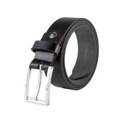 Premium Genuine Leather Belt for Men – Classic Black with Polished Silver Buckle