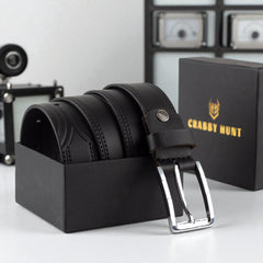 Crabby Hunt Classic Black Genuine Leather Belt for Men – Sleek Finish, Durable Build, Premium Quality & Elegant Look